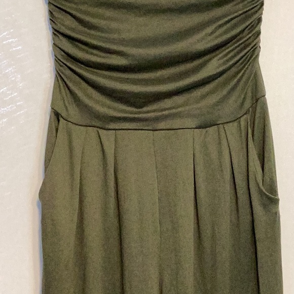 American Dream khaki jersey knit strapless jumpsuit size xs - Picture 3 of 8
